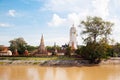 Ayutthaya ancient Buddhist pagodas in Wat Putthaisawan Temple and Chao Praya River - Thailand Royalty Free Stock Photo