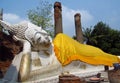 Ayutthaya ancient city ruins in Thailand, lying Buddha statue Royalty Free Stock Photo