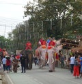 Ayutthaya, Phra Nakhon Si Ayutthaya, Thailand - December 9 2018 : asian elephants being riden for tourists amusement, animal