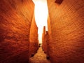 Ayutthaya Province,Thailand on August 21,2018:The corridor lined with curved red brick walls at Sala Ayutthaya.