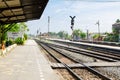 The Ayutthaya railway station, the image shows the railroad tracks with emptiness in a morning. Royalty Free Stock Photo