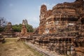 Ayutthaya temple ruins, Wat Maha That Ayutthaya as a world heritage site, Thailand. Royalty Free Stock Photo
