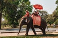 Elephant ride tour of the city Ayutthaya, Thailand Royalty Free Stock Photo