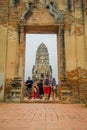 AYUTTHAYA, THAILAND, FEBRUARY, 08, 2018: Unidentified people walking at the central pagoda of wat Ratchaburana during