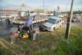 AYUTTHAYA, THAILAND - JULY 06: Rescue forces in a deadly car accident scene on July 06 2014. Road accident coupe gray hit the SUV