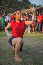 AYUTTHAYA,THAILAND-MARCH 17,2013 : Female Asian wooman shows spiritual dance on Wai Kru Muay Thai Ceremony