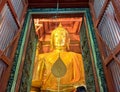 Ayutthaya,Thailand - May 09 2015 : Big buddha statue golden elegant in chapel at wat phanan choeng temple