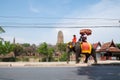 Ayutthaya,Thailand - May 09 2015 : Elephant take visitors tour the temple