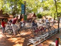 Ayutthaya,Thailand-18 OCTOBER 2018;Tourists use bicycles for travel, with bicycle parking at various locations and bicycle rental