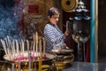 Ayutthaya, Thailand - October, 21, 2016 : Unidentified name people praying respect to god Jao Mae Soi Dork Mark