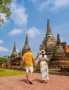 Ayutthaya, Thailand at Wat Phra Si Sanphet, couple men and women with a hat visiting Ayyuthaya Thailand Royalty Free Stock Photo