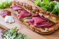 Ayvalik Toast / Salami Sandwich with Russian Salad and pickle Royalty Free Stock Photo