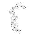 Azad Kashmir map of polygonal mosaic lines network, rays, dots illustration.