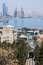 Azadlig avenue, Baku city, Azerbaijan - on 9 April, 2017. City panorama of the hotel building `Hilton`