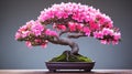 Azalea Bonsai Tree In White Pot With Pink Flowers