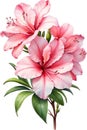 Azalea flower watercolor painting. AI-Generated.