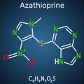 Azathioprine, AZA molecule. It is immunosuppressive agent, medication. Structural chemical formula on the dark blue background Royalty Free Stock Photo