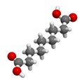 Azelaic acid (nonanedioic acid) molecule. Used in treatment of acne and rosacea. Atoms are represented as spheres with Royalty Free Stock Photo