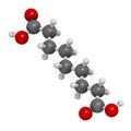 Azelaic acid (nonanedioic acid) molecule. Used in treatment of acne and rosacea. Atoms are represented as spheres with Royalty Free Stock Photo