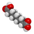 Azelaic acid (nonanedioic acid) molecule. Used in treatment of acne and rosacea. Atoms are represented as spheres with Royalty Free Stock Photo