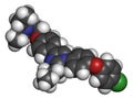 Azeliragon Alzheimer`s disease drug molecule. 3D rendering. Atoms are represented as spheres with conventional color coding:.