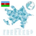 Azerbaijan administrative blue-green map with country flag and location on a globe