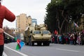 Azerbaijan artillery weapons in the victory parade. 152mm SpGH DANA is a wheeled self-propelled artillery piece. Baku - Azerbaijan Royalty Free Stock Photo