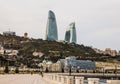 Azerbaijan, Baku- April 15, 2017; beautiful, high-rise, elegant buildings standing on a high mountain. R eflection of the city a n Royalty Free Stock Photo