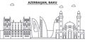 Azerbaijan, Baku architecture line skyline illustration. Linear vector cityscape with famous landmarks, city sights