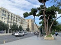 Baku, Azerbaijan, September, 09 2019.Azerbaijan, Baku city. The Oilmen`s Neftyanikov Avenue in the fall on a cloudy day