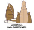 Azerbaijan, Baku, Flame Towers travel landmark vector illustration Royalty Free Stock Photo