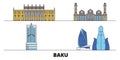 Azerbaijan, Baku flat landmarks vector illustration. Azerbaijan, Baku line city with famous travel sights, skyline Royalty Free Stock Photo