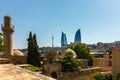 Azerbaijan, Baku, Icheri Sheher. Panorama of eras, old and new Baku.