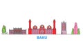 Azerbaijan, Baku line cityscape, flat vector. Travel city landmark, oultine illustration, line world icons