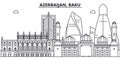 Azerbaijan, Baku line skyline vector illustration. Azerbaijan, Baku linear cityscape with famous landmarks, city sights