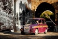 Azerbaijan, Baku - October 2016: The driver at the wheel of a taxi on the streets of the old town