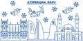 Azerbaijan, Baku winter city skyline. Merry Christmas, Happy New Year