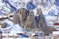 Azerbaijan. Beautiful snow-capped mountains, the village of Laza Royalty Free Stock Photo