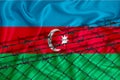 Azerbaijan flag development, fence mesh and barbed wire. Emigrants isolation concept. With place for your text