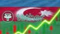 Azerbaijan Flag with Neon Light Effect Tether Coin Logo Radial Blur Effect Fabric Texture 3D Illustration