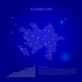 Azerbaijan illuminated map with glowing dots. Dark blue space background. Vector illustration