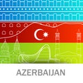 Azerbaijan landmarks line art Background in flag colors