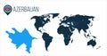 Azerbaijan location on the world map for infographics. All world countries without names. Azerbaijan round flag in the map pin or