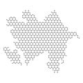 Azerbaijan map from abstract futuristic hexagonal shapes, lines, points black, in the form of honeycomb or molecular structure.