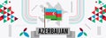 Azerbaijan national day banner with Azerbaijani map, flag colors theme background and geometric abstract retro modern design.