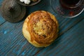 Azerbaijan national pastry Gogal and glass of black tea