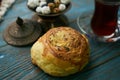 Azerbaijan national pastry Gogal and glass of black tea