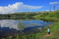 Azerbaijan. 06.25.2017 year. Little fisherman on the lake