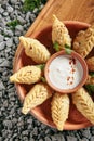 Azerbaijani Fried Dumplings Giurza with Minced lamb Meat also known as Gyoza