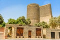 Azerbaijani stone buildings with GÃÂ±z GalasÃÂ± medieval Maiden tower, old town, Baku